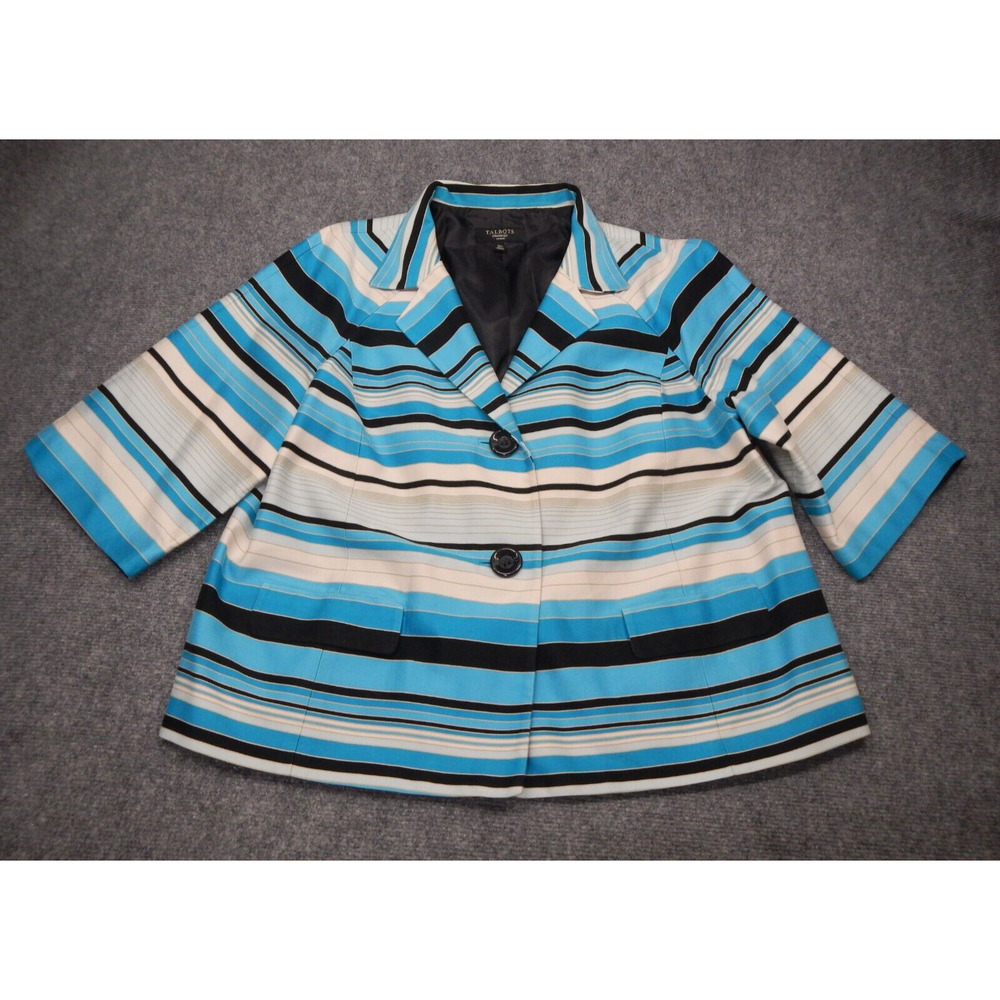 Talbots Jacket Blazer Women's Sz 16W Blue Striped Button Up 3/4 Sleeve Collared